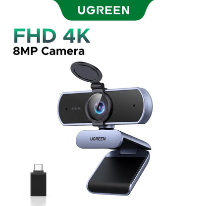 Webcam UGREEN 4K/1080P — 8 MP, Foco Automático e Microfones com Cancelamento de Ruído por IA