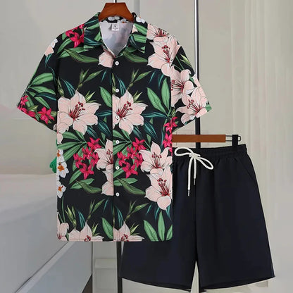 Conjunto Masculino de Verão com Estampa de Folhas