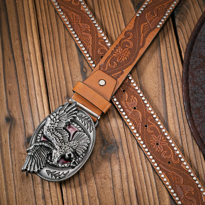 Cinto Unissex Western Vintage em Couro PU com Fivela