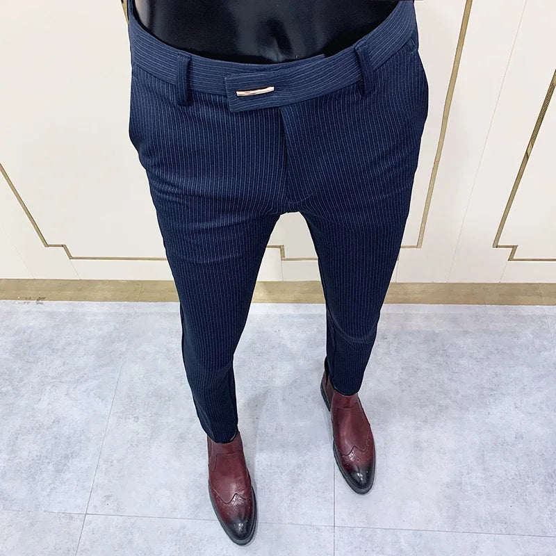 Calças sociais casuais slim fit masculinas para a primavera