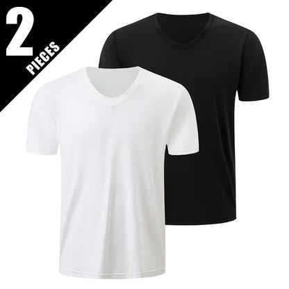 T-Shirt Masculina Básica com Decote em V — Packs de 1 a 4 Peças