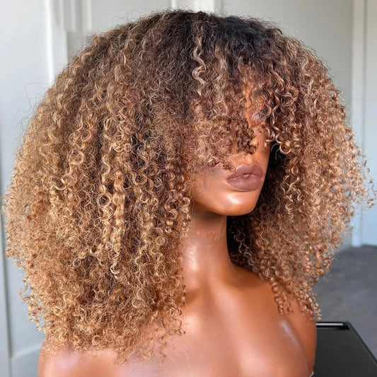 Peruca marrom afro kinky encaracolado