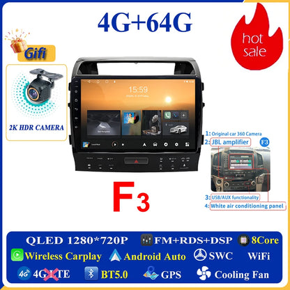 Central Multimídia Android 16 para Toyota Land Cruiser 11 200 2007-2015