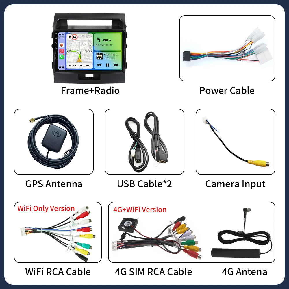 Central Multimédia Android para Toyota Land Cruiser 200 (2007–2015) – CarPlay, GPS e Wi‑Fi