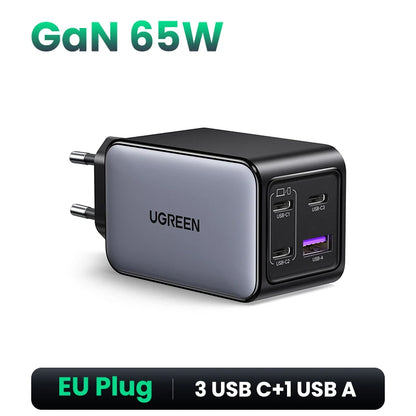 Carregador de 65w, 4 portas usb c