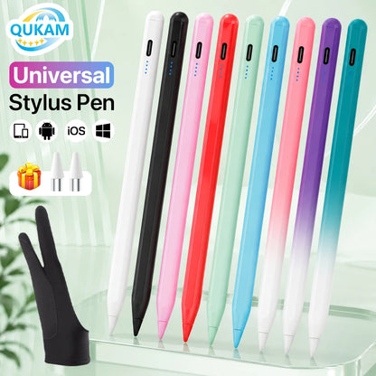 Caneta Stylus Magnética Universal QUKAM — 4 LEDs, USB-C, Sem Bluetooth e 2 Pontas