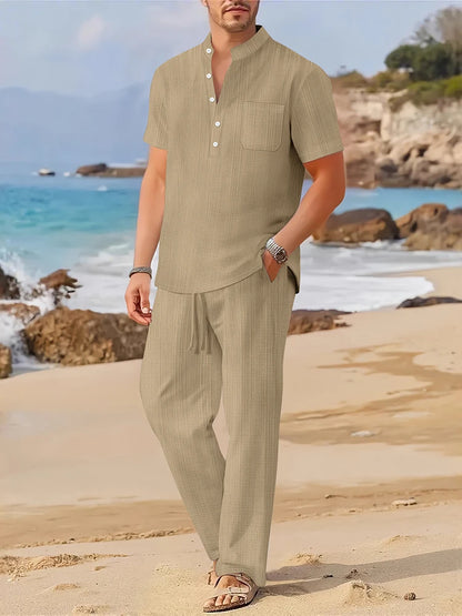 Fato Casual em gola mandarim.