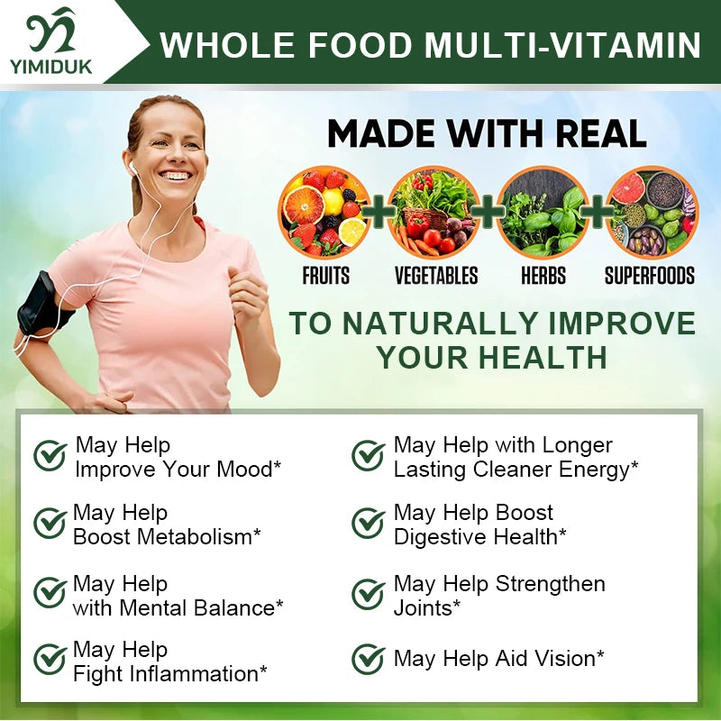Multivitamínico de Minerais de Alimentos Integrais HOLUCKS — 60/120 Cápsulas