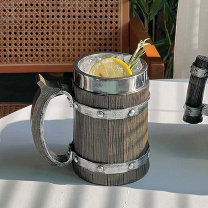 Caneca de cerveja estilo Viking em aço inoxidável