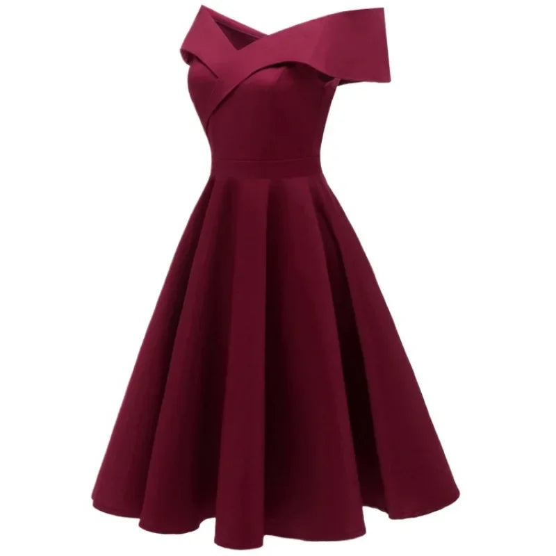 Vestido sem ombro com decote em V Midi
