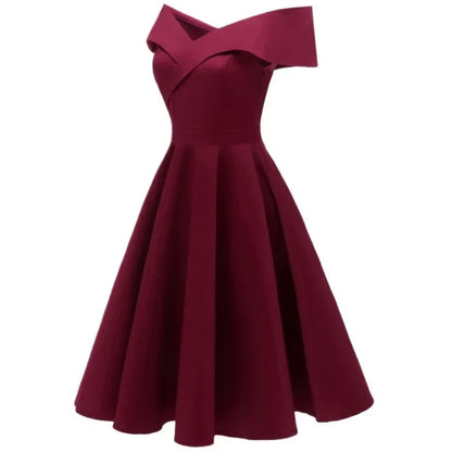 Vestido sem ombro com decote em V Midi
