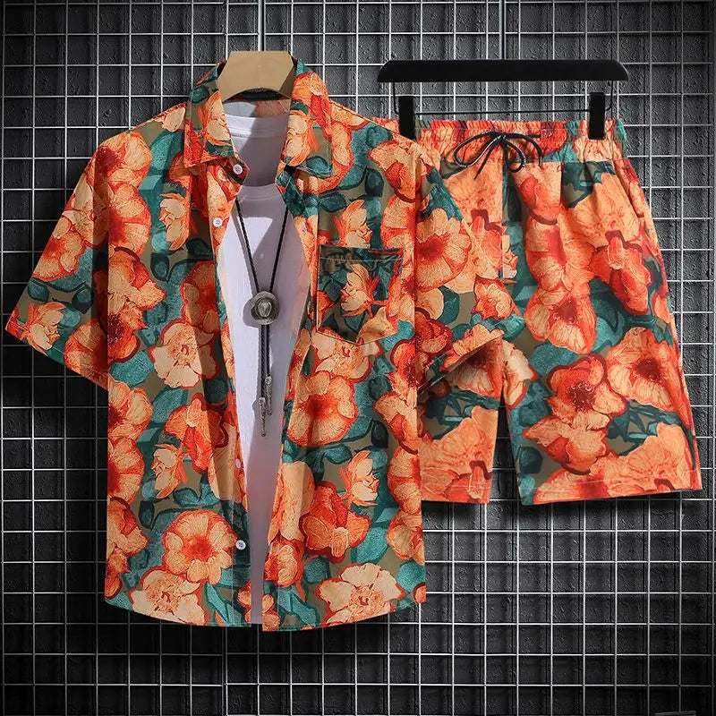 Conjunto masculino havaiano de verão para a praia