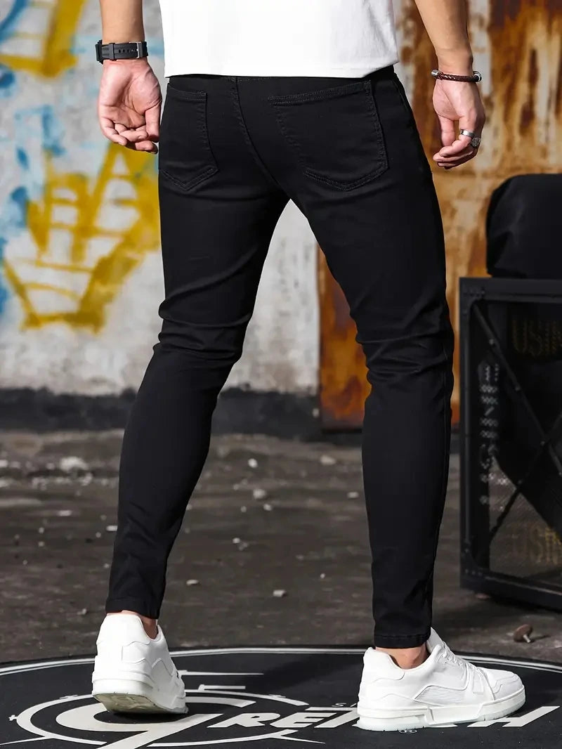 Calça Jeans Stretch com zíper retrô, slim fit.