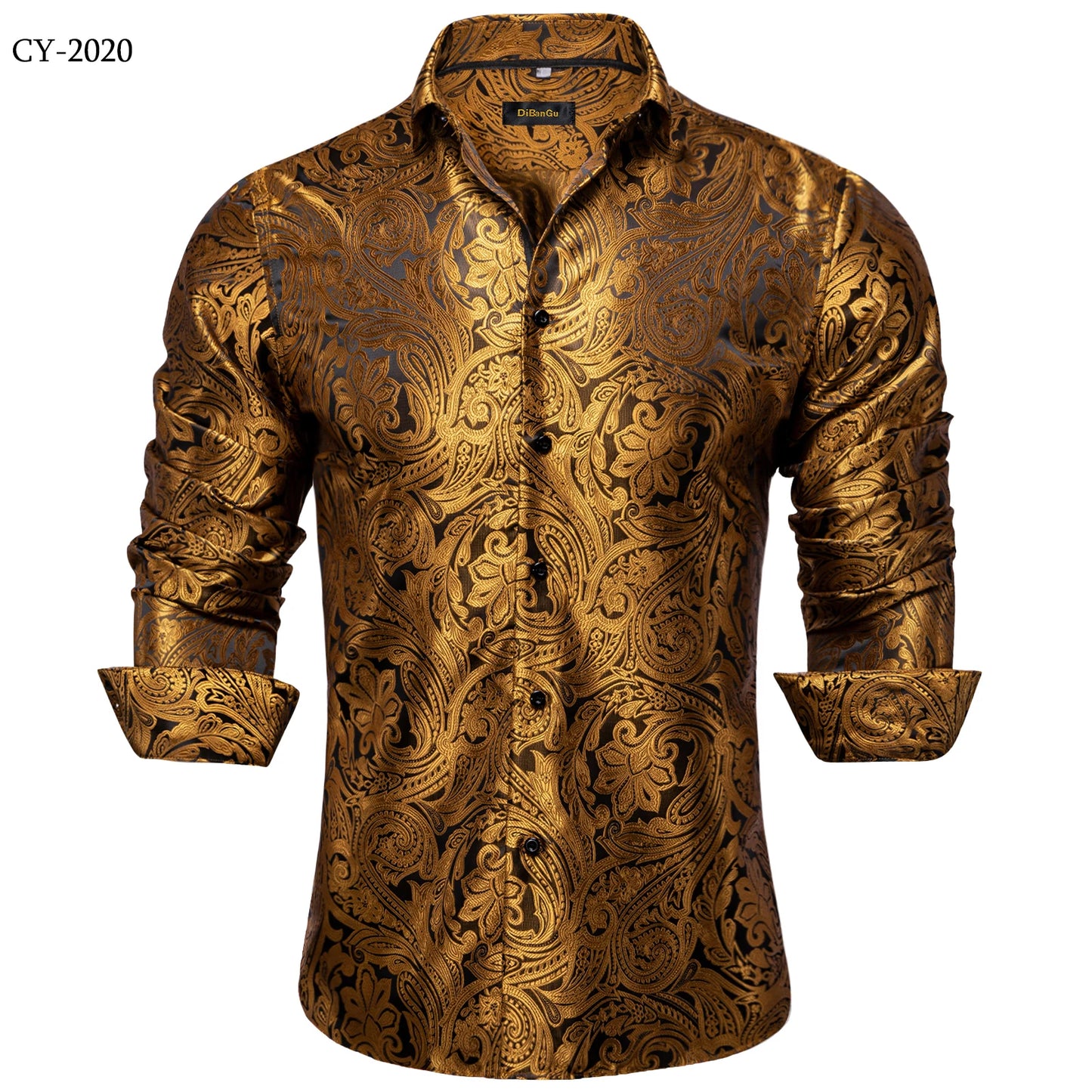 Camisa Masculina Paisley de Manga Longa em Poliéster