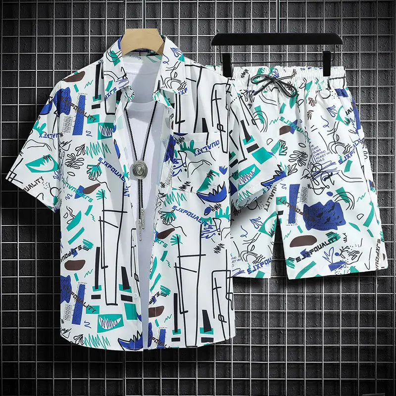 Conjunto masculino havaiano de verão para a praia