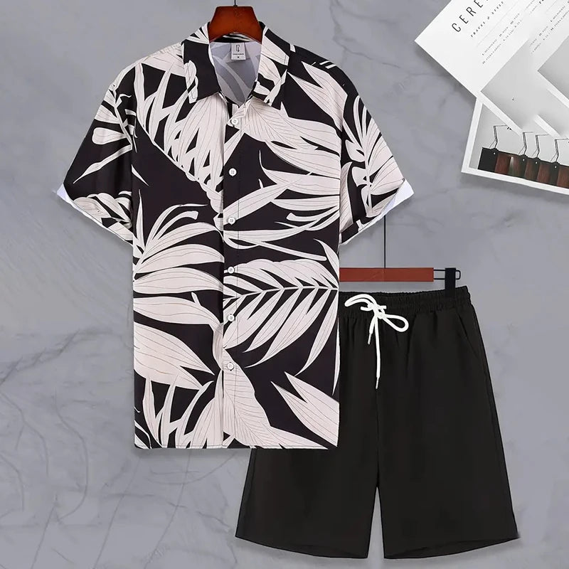Conjunto Masculino de Verão com Estampa de Folhas