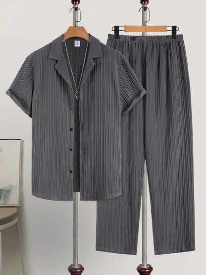Conjunto Masculino de 2 Peças com Camisa de Manga Curta e Calça