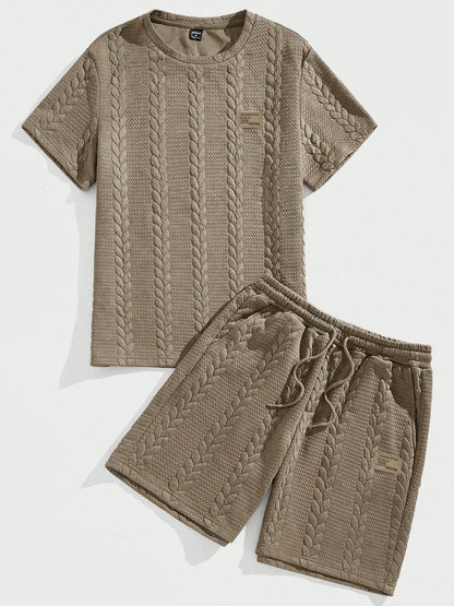 Conjunto Masculino Texturizado de Camiseta e Calções