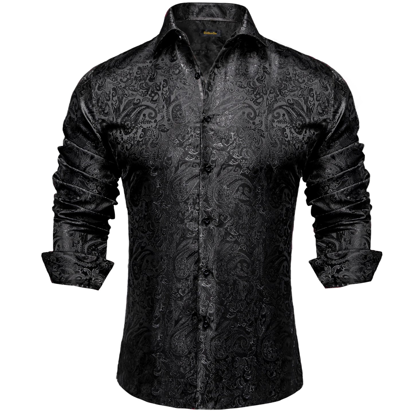 Camisa Masculina Paisley de Manga Longa em Poliéster