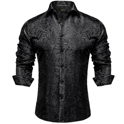Camisa Masculina Paisley de Manga Longa em Poliéster