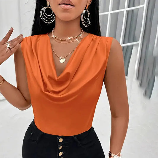 Blusa de seda-como cetim regata
