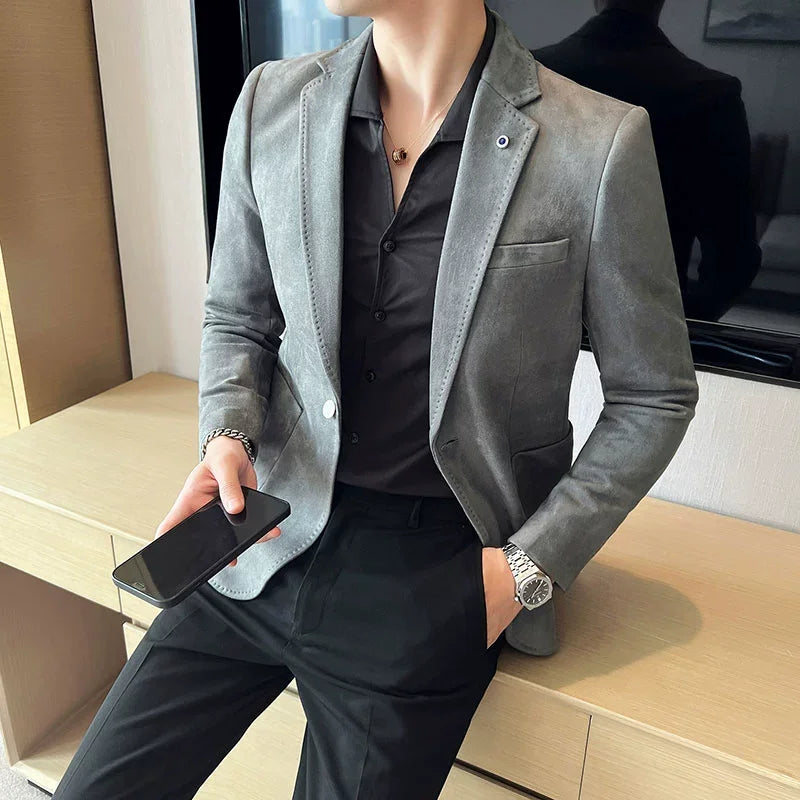 Blazer Slim Fit Deerskin Veludo Elegante