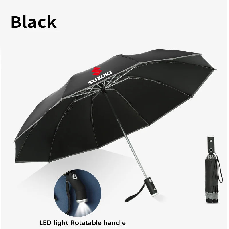 Guarda-chuva automático dobrável à prova de vento com luz LED