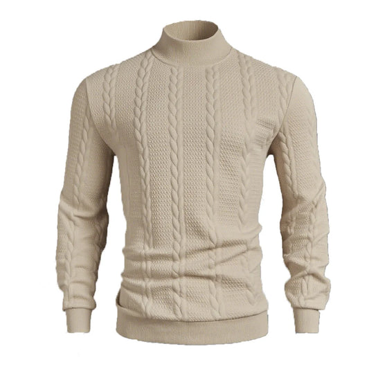 Suéter masculino casual vintage de gola alta em tricô