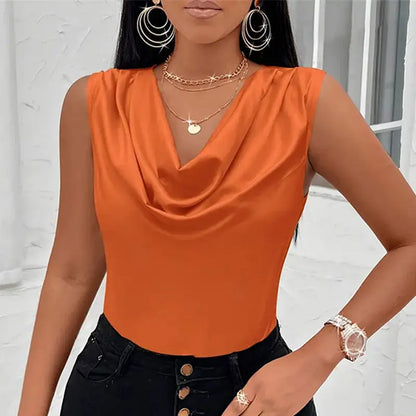 Blusa de seda-como cetim regata