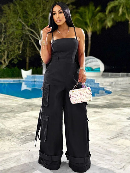 Macacão Feminino Cargo de Verão – Perna Larga, Bolsos e Estilo Casual