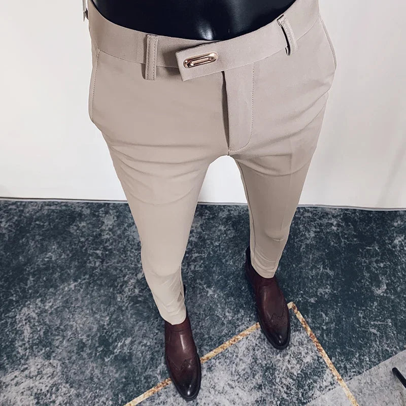 Calças sociais casuais slim fit masculinas para a primavera