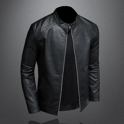 Jaqueta de couro masculina para primavera/outono com gola slim