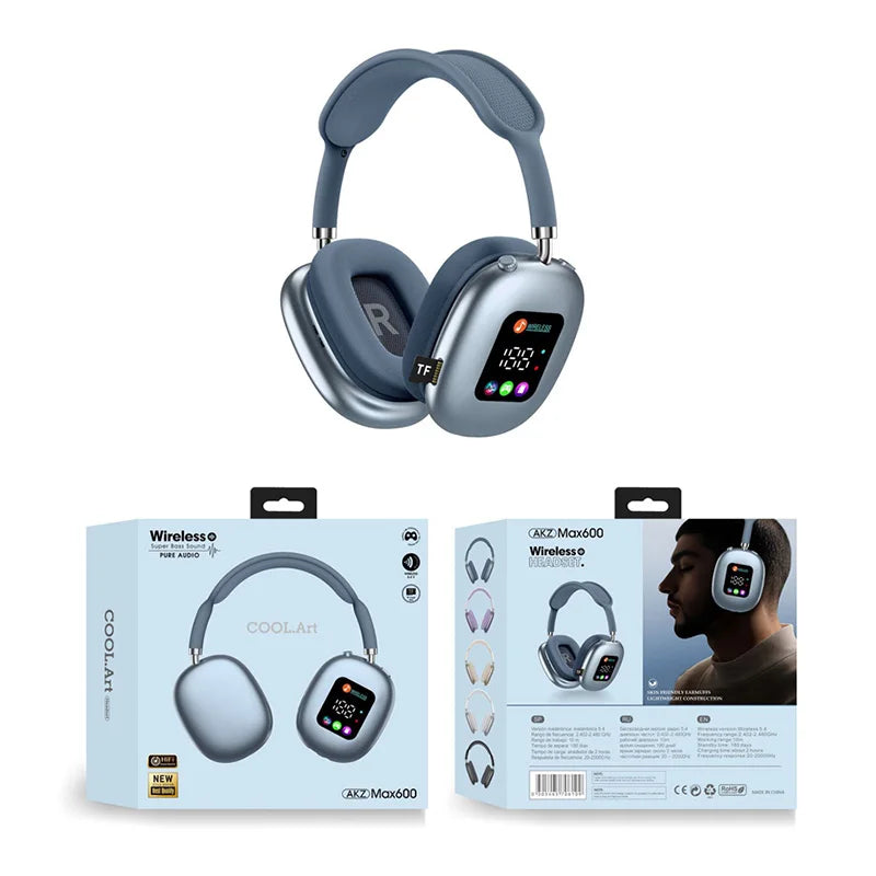 Fones de ouvido Bluetooth sem fio com tela digital RGB