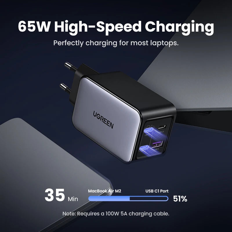 Carregador de 65w, 4 portas usb c