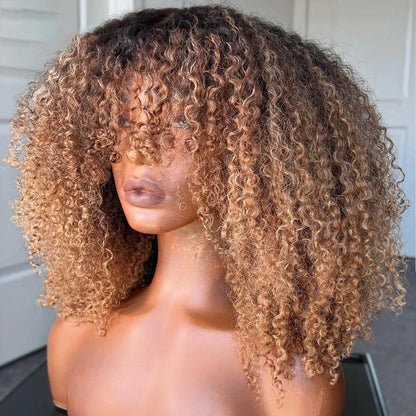 Peruca marrom afro kinky encaracolado