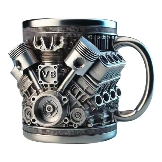 Caneca Térmica em Aço Inoxidável com Design de Motor V8/V6