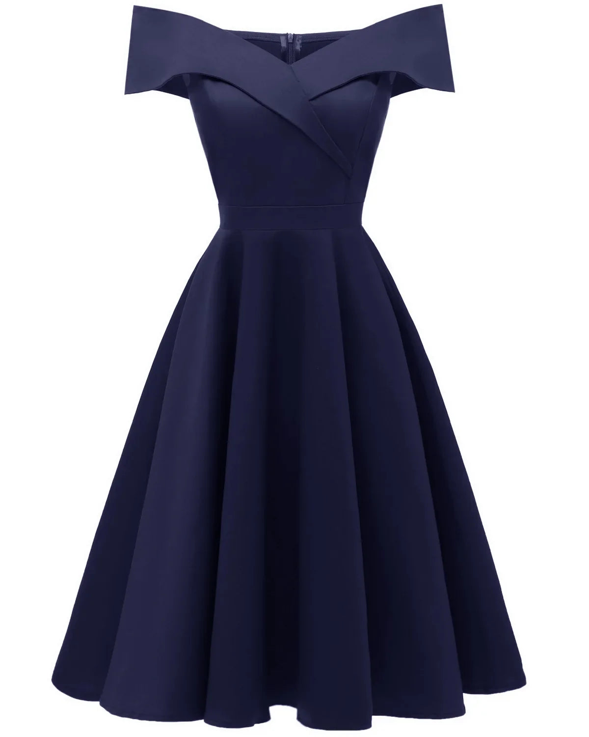 Vestido sem ombro com decote em V Midi