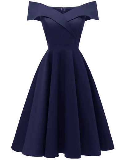 Vestido sem ombro com decote em V Midi