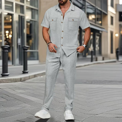 Conjunto Masculino de Verão – Camisa de Botões e Calça Curta