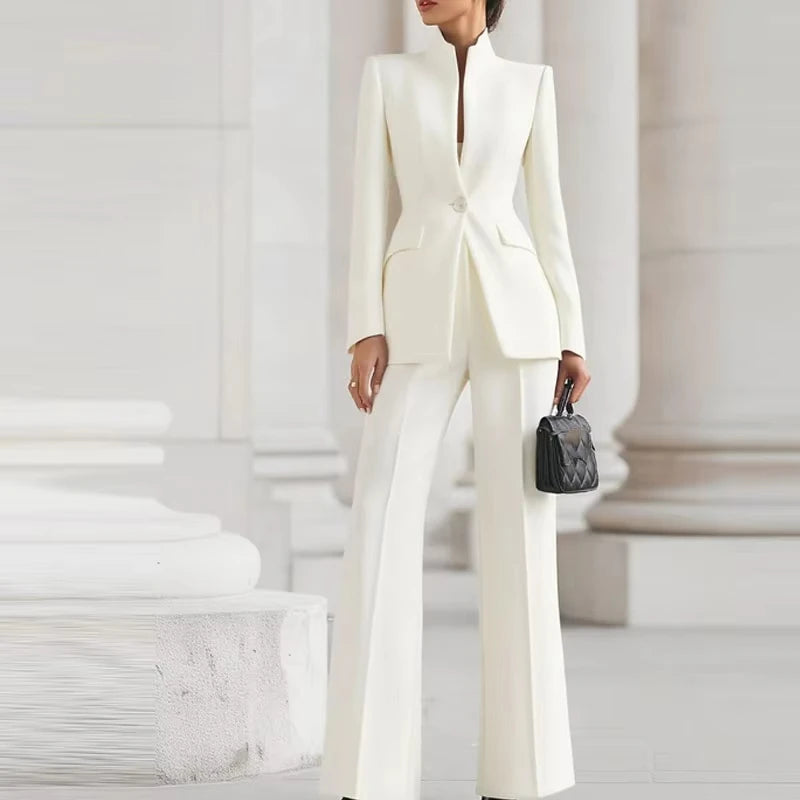 Conjunto Feminino Elegante de Blazer e Calças — Slim Fit para Trabalho
