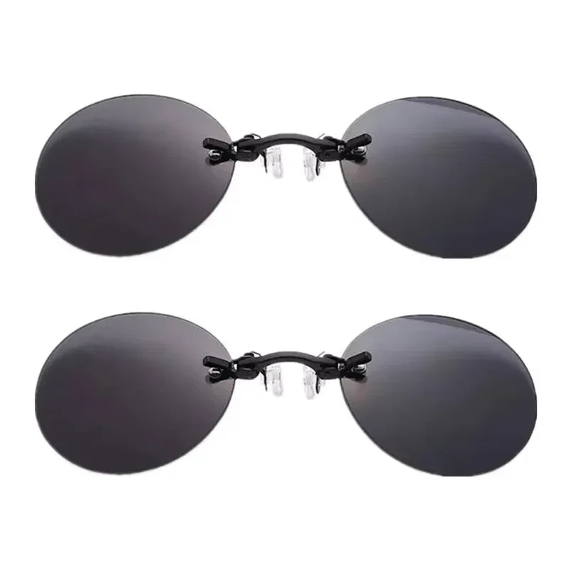 Óculos de Sol Masculinos Vintage Redondos Sem Aro com Clipe Nasal