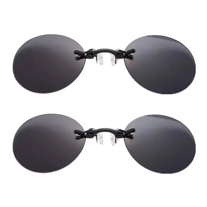 Óculos de Sol Masculinos Vintage Redondos Sem Aro com Clipe Nasal