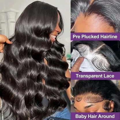 Peruca Frontal HD de Cabelo Humano Brasileiro Ondulado – 13x4, 13x6 e 5x5, Densidade 250%