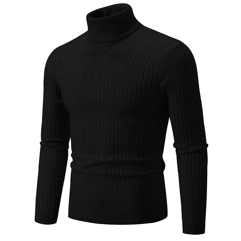 Suéter masculino de gola alta em cor sólida