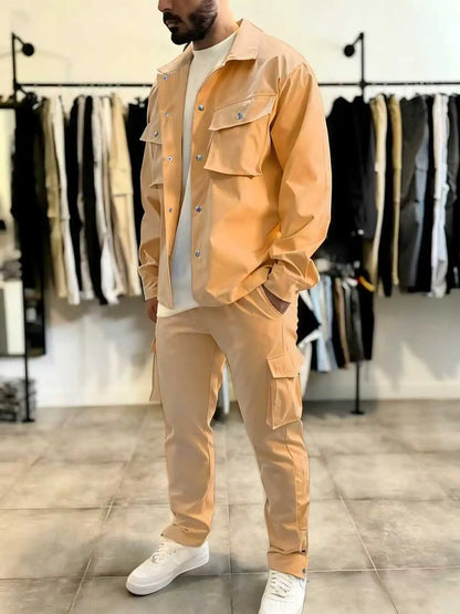 Conjunto Masculino Casual de Jaqueta e Calça — Poliéster e Múltiplos Bolsos