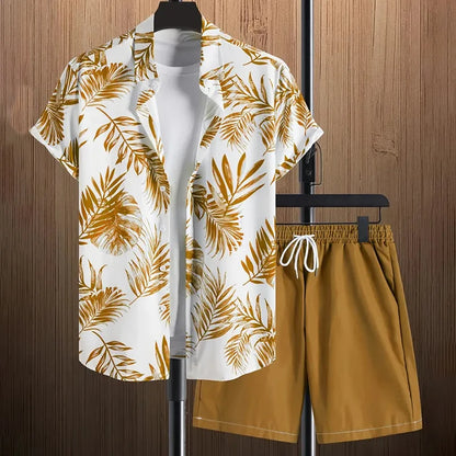Conjunto Masculino de Verão com Estampa de Folhas