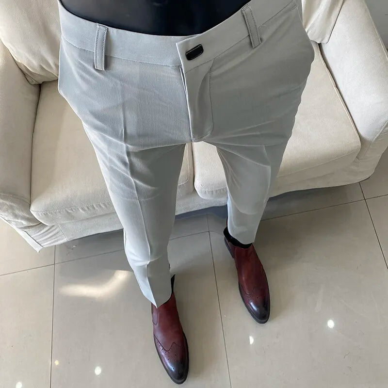 Calças sociais casuais slim fit masculinas para a primavera