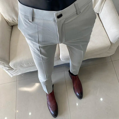 Calças sociais casuais slim fit masculinas para a primavera