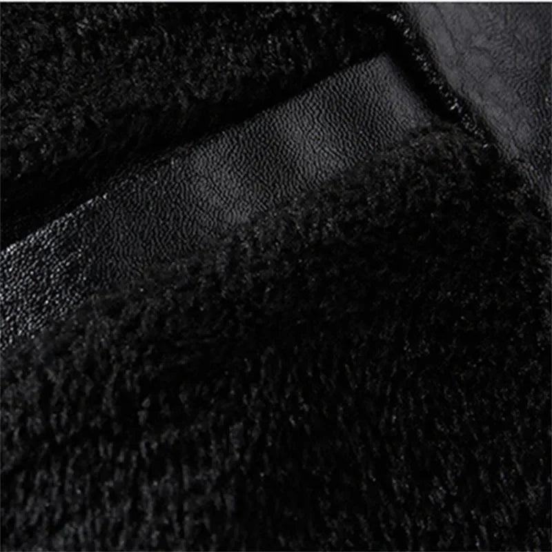 Jaqueta masculina de inverno em lã e couro com gola