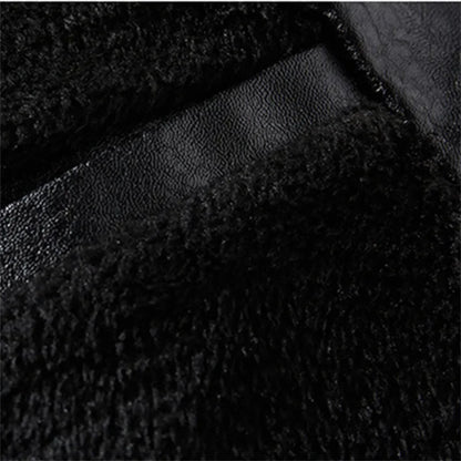 Jaqueta masculina de inverno em lã e couro com gola